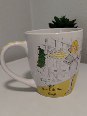 Certified International Yellow and White Illustrated Ceramic Mug